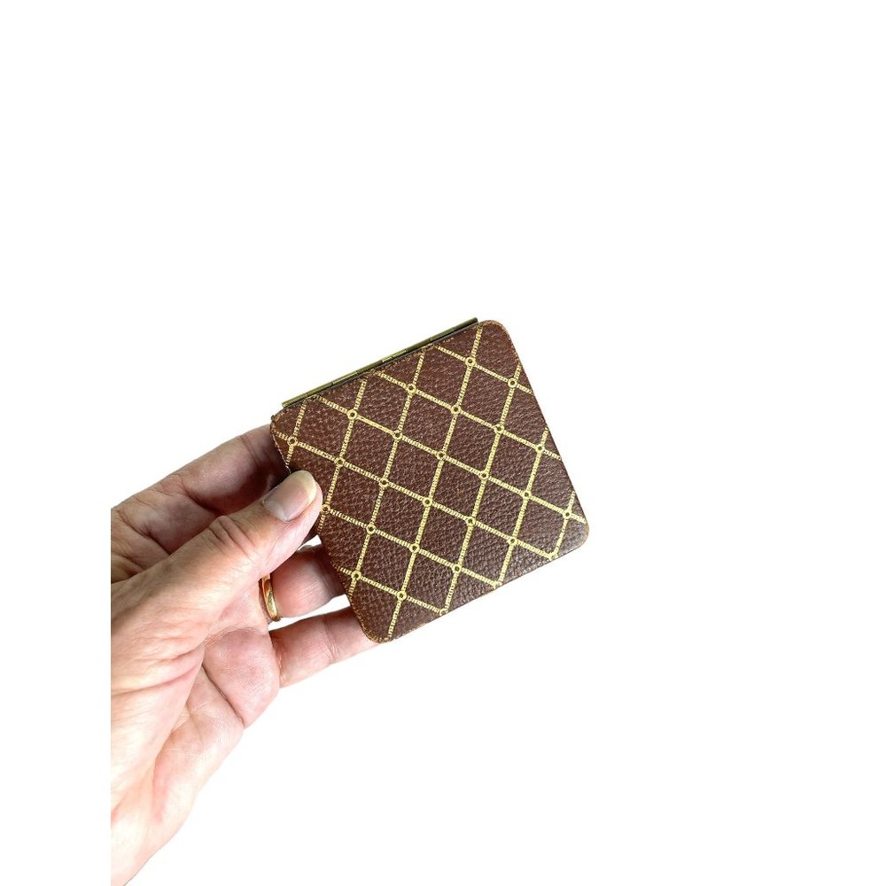 1950s 60s leather covered powder compact with mirror